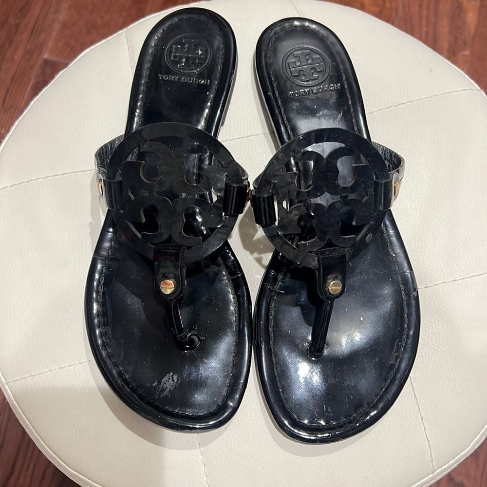 Tory Burch Miller Sandals Black Patent - Size 9